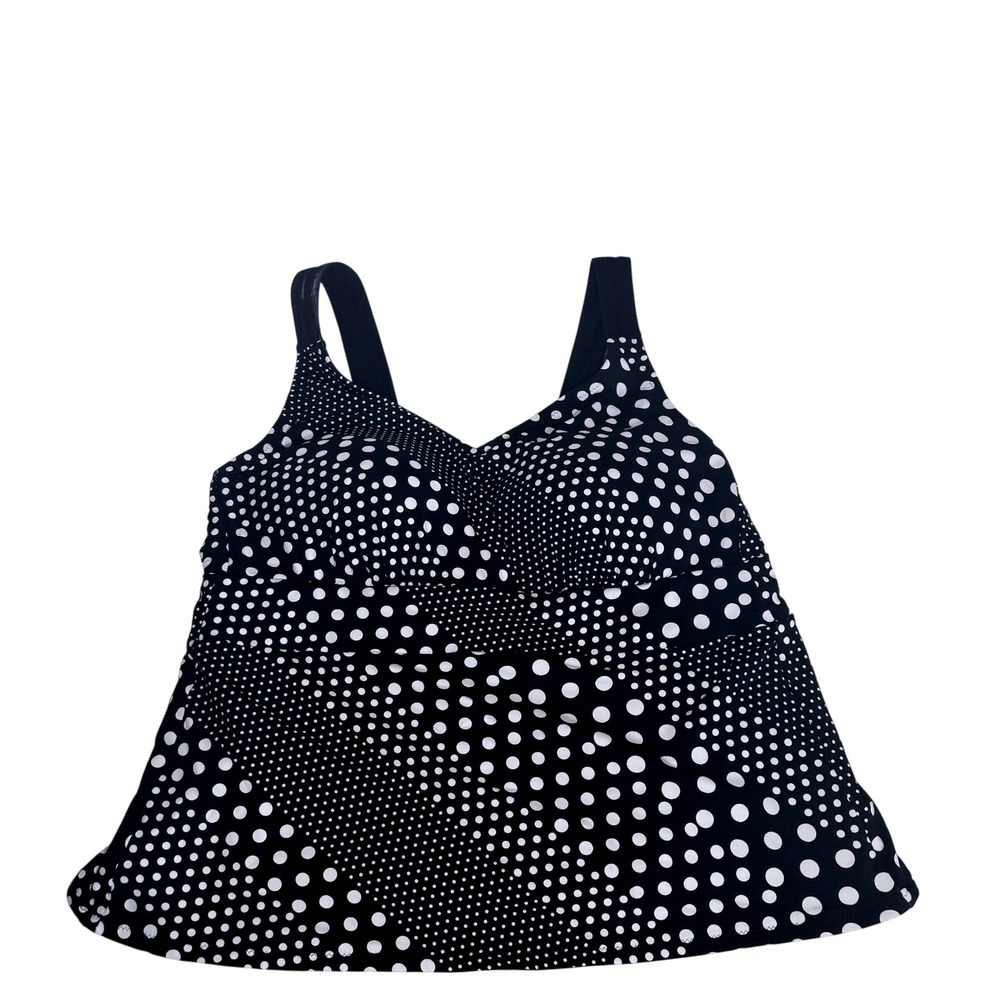 Lands End Black White Polka Dot Reversible Flutter Tankini Swim Top V-Neck Bra